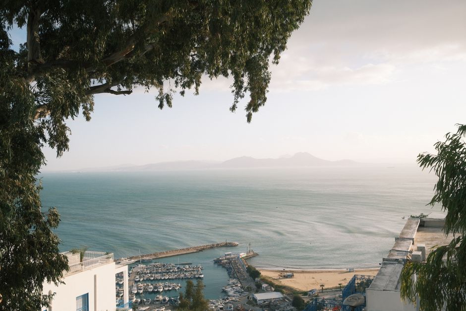 Vue sur le golfe de Tunis et le port de plaisance de Sidi Bou Saïd